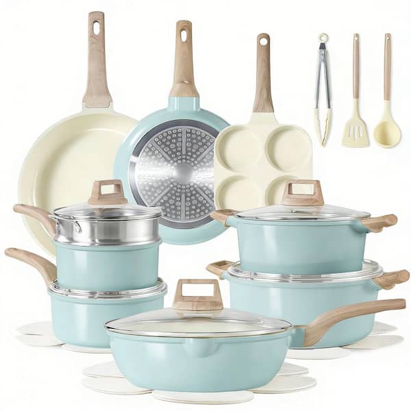 21-Piece Blue Ceramic Pots and Pans Set, Non Stick Induction Cook Ware Kitchen Cooking Set Non-Toxic Health, PFAS Free