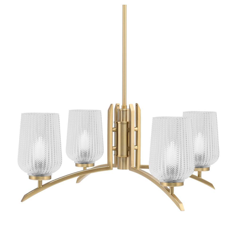 Siena 26.75 in. 4-Light New Age Brass Chandelier with 5 in. Clear Textured 