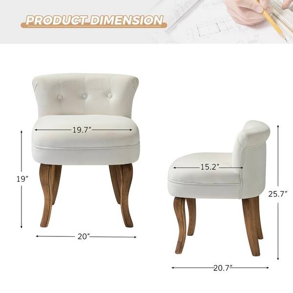 JAYDEN CREATION Nila Ivory Vanity Velvet Upholstered Stool with Solid Wooden Legs 20 in. W x 20.7 in. D x 25.7 in. H VSS0292 IVORY