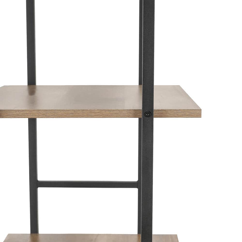 Light Oak and Black 5-Shelf Industrial Etagere Bookcase