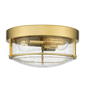 12 in. 2-Light Champagne Bronze With Seeded Glass Shade Ceiling Flush Mount Light