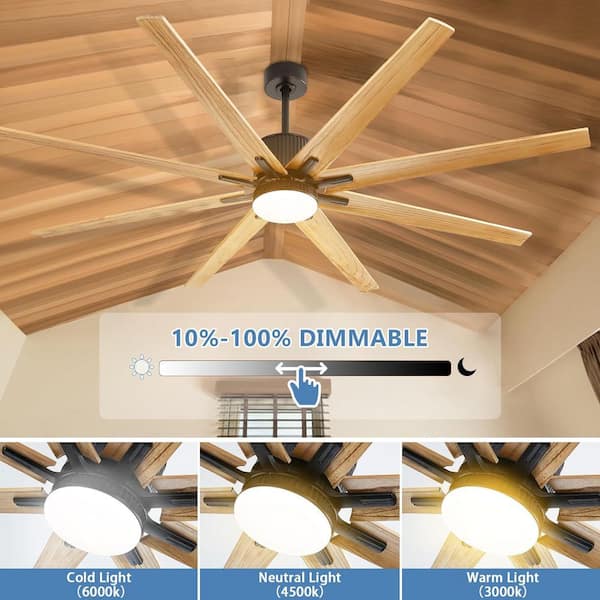 76 in. Smart Black Indoor Solid Wood White Blade 3-Size Downrod Mount Ceiling Fan with Dimmable LED Light and APP Voice