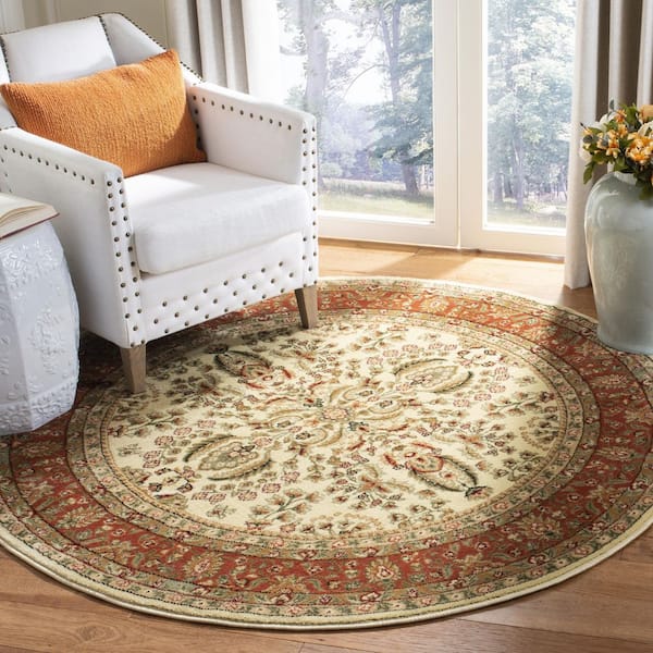 Lyndhurst Ivory/Rust 10 ft. x 10 ft. Border Antique Floral Round Area Rug