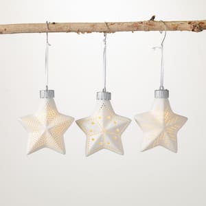 4 in. White Illuminated Star Ornament (Set of 3)