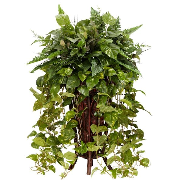 Nearly Natural 36 in. Artificial H Green Vining Mixed Greens with Decorative Stand Silk Plant