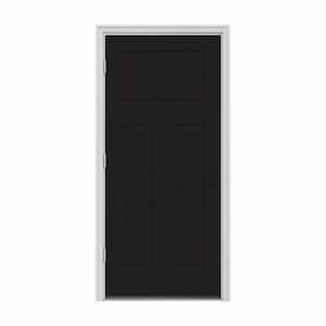 30 in. x 80 in. 3-Panel Craftsman Black Painted Steel Prehung Right-Hand Outswing Front Door w/Brickmould