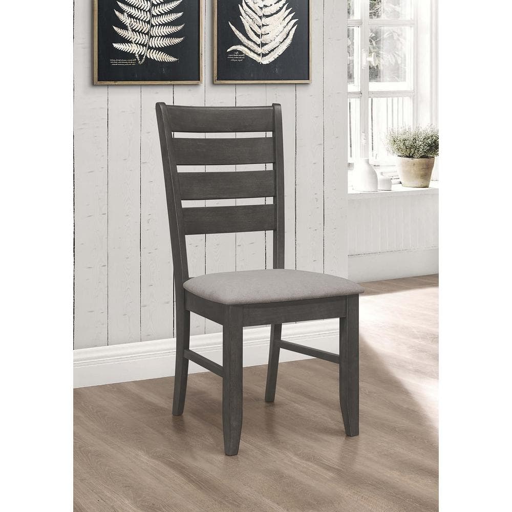 Dark Gray Upholstered Ladderback Wood Side Chair Set