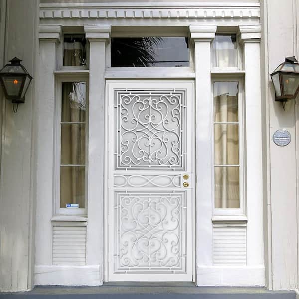 Cambridge 36 in. x 80 in. Universal/Reversible Hinging White Wrought Iron Steel Storm Security Door