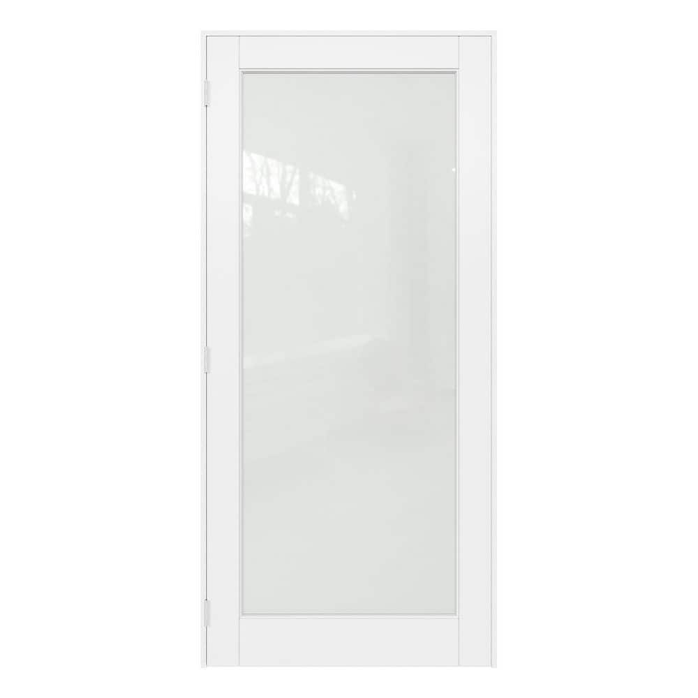 36 in. x 96 in. Right Hand 1-Lite Frosted Glass White Solid Core Wood Single Prehung Interior Door + Quick Assemble Jamb price history on PriceWatchPro