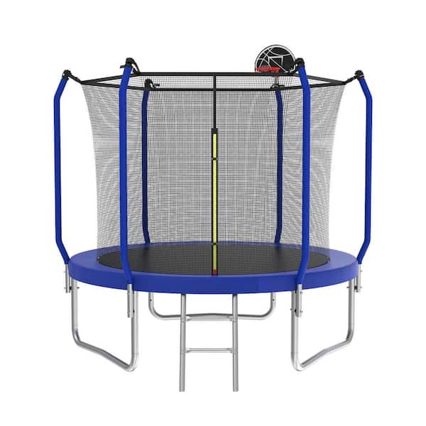 Miscool Ami 8 ft Blue ASTM Approved Reinforced `Trampoline with Safety Enclosure Net, Outdoor Recreational Trampoline