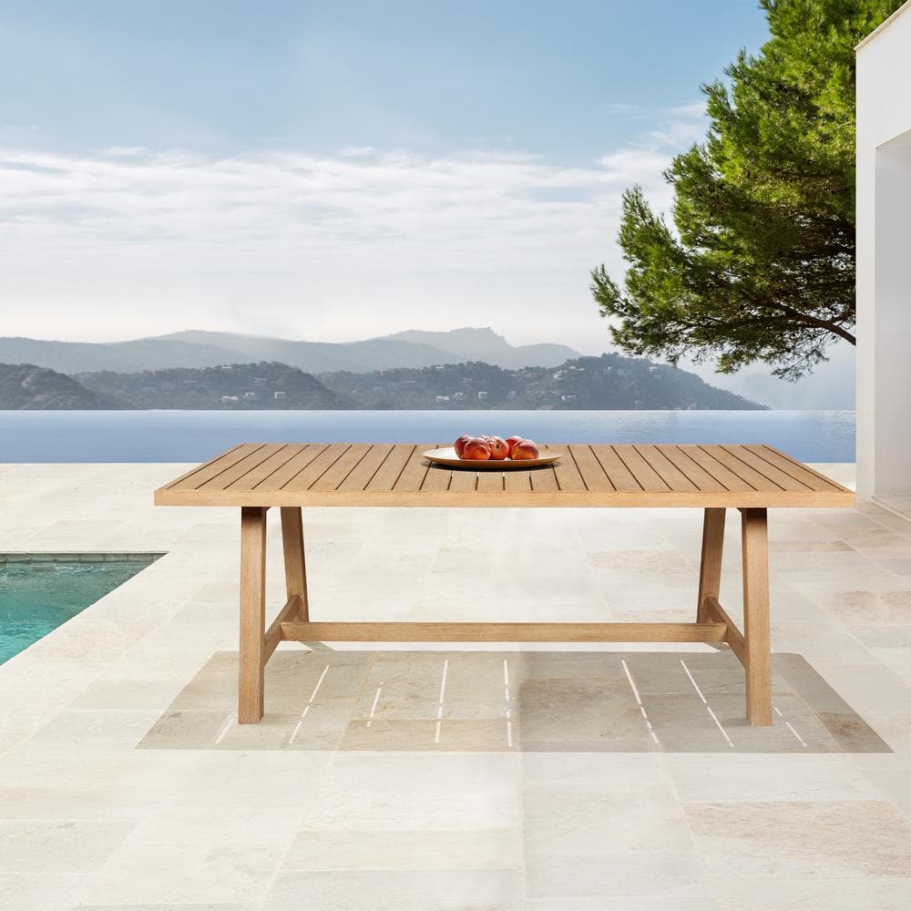 Armen Living Cypress Blonde Rectangle Eucalyptus Wood Outdoor Dining Table