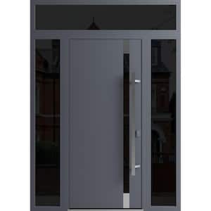 1011 60 in. x 96 in. Left-hand/Inswing 3 Sidelight Tinted Glass Grey Steel Prehung Front Door with Hardware