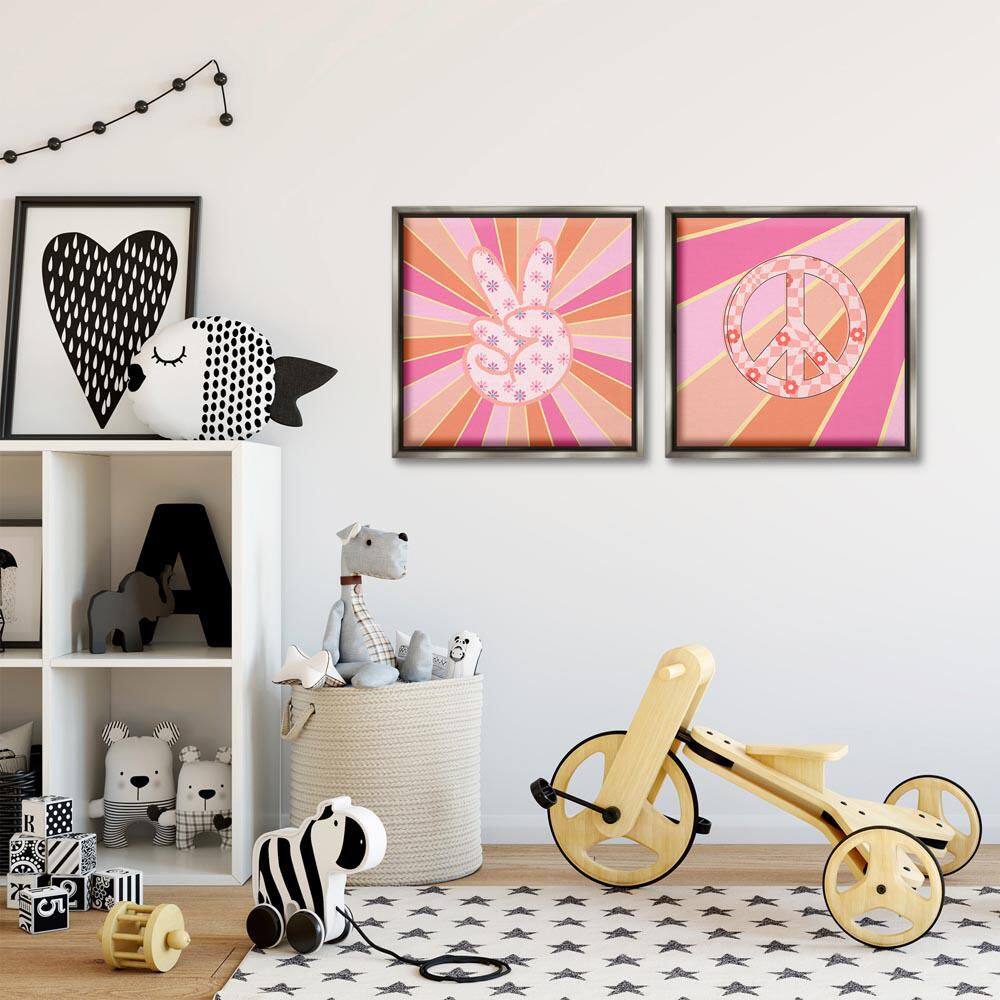 Groovy Peace Symbols on Stripes by Jesse Keith 2-Piece Gray Floater Frame Typography Graphic Art Print 18 in. x 18 in. price history on PriceWatchPro
