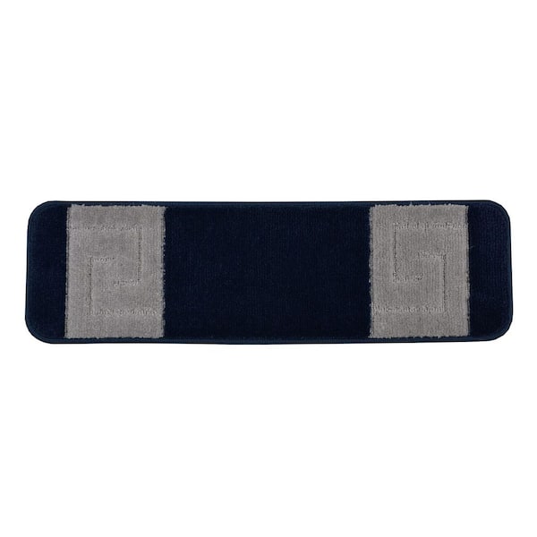 Greek Key Collection Navy Color ​9 in. x 30 in. Indoor Stair Treads Cover (Set of 13)