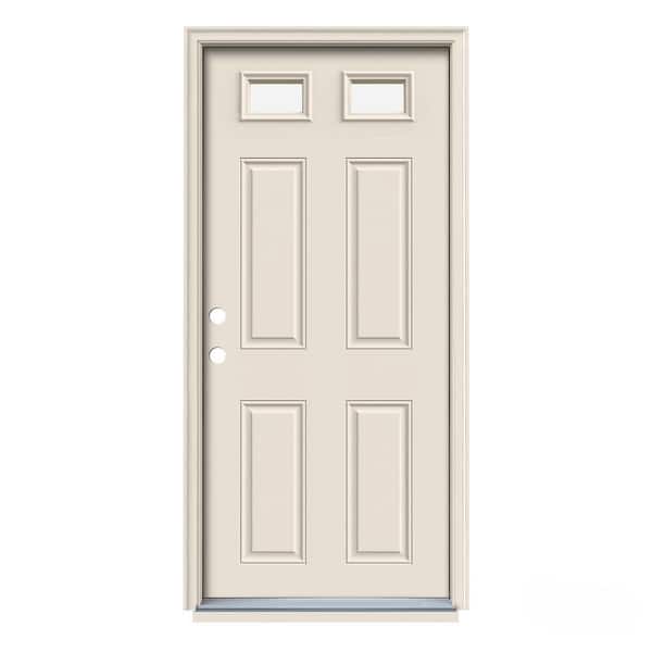 JELD-WEN 34 in. x 80 in. 2 Lite Primed Steel Prehung Right-Hand Inswing Front Door w/Brickmould