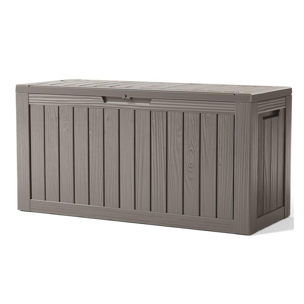 80 Gal. Light Brown Waterproof Resin Deck Box with Lockable Lid