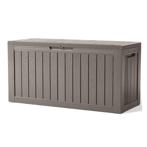 Unbranded 80 Gal. Light Brown Waterproof Resin Deck Box with Lockable Lid