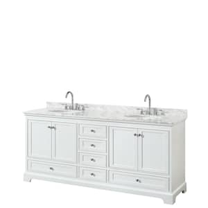 Deborah 80 in. Double Bathroom Vanity in White with Marble Vanity Top in White Carrara with White Basins
