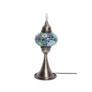 16 in. Brass Color Table Lamp in Turquoise Handmade Elite Separated Circles Mosaic Glass with Metal Base