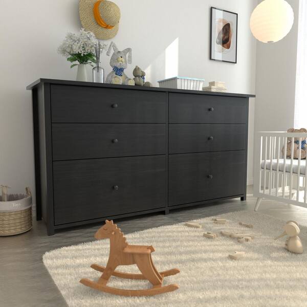 VEIKOUS Black 6-Drawer 56 in. W Dresser Chest of Drawers VEIKOUS Black 6-Drawer 56 in. W Dresser Chest of Drawers