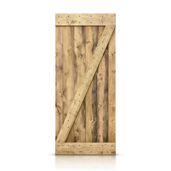 CALHOME 24 in. x 84 in. Distressed Z Series Weather Oak Solid Knotty Pine Wood Interior Sliding Barn Door Slab