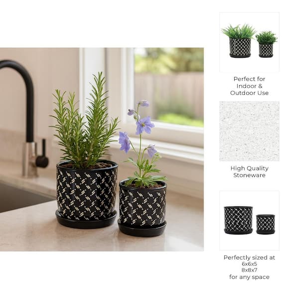 Liv & Skye 6 in. and 8 in. Black Ceramic Dots Saucer Decorative