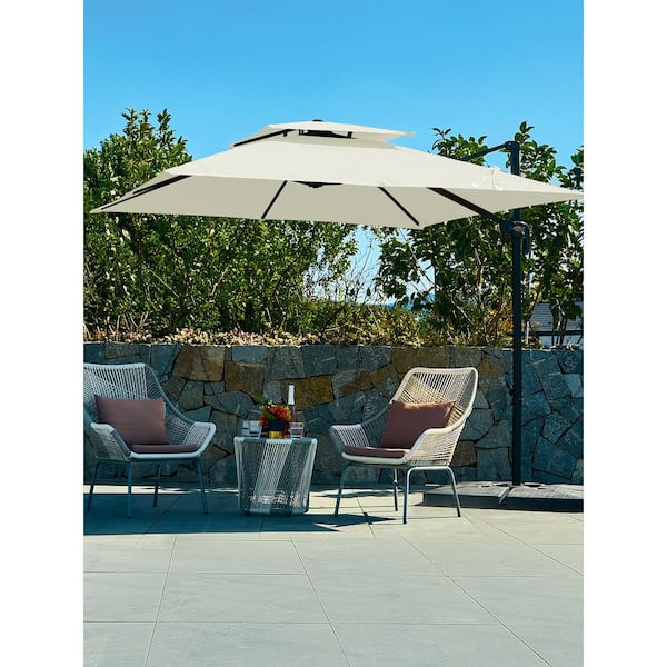 JEAREY 9 ft. x 9 ft. Square Aluminum Cantilever Tilt Patio Umbrella in Off-White