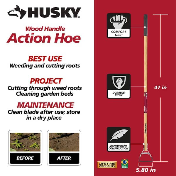 54 in. L Wood Handle Action Hoe with Grip