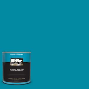 BEHR PREMIUM PLUS 1 gal. #500B-4 Gem Turquoise Flat Exterior Paint & Primer  440001 - The Home Depot