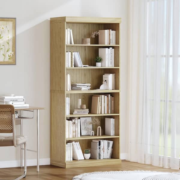 72 in. Tall Light Brown Wood 5-Shelf Bookcase with Adjustable Shelves