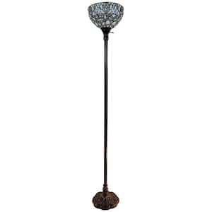 62 in. Brown and White 1 Dimmable (Full Range) Torchiere Floor Lamp for Living Room with Glass Dome Shade