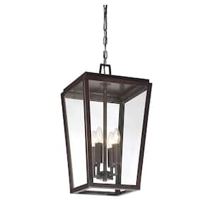 Milton 12 in. W x 22 in. H 4-Light English Bronze Outdoor Hanging Lantern with Clear Glass Panes