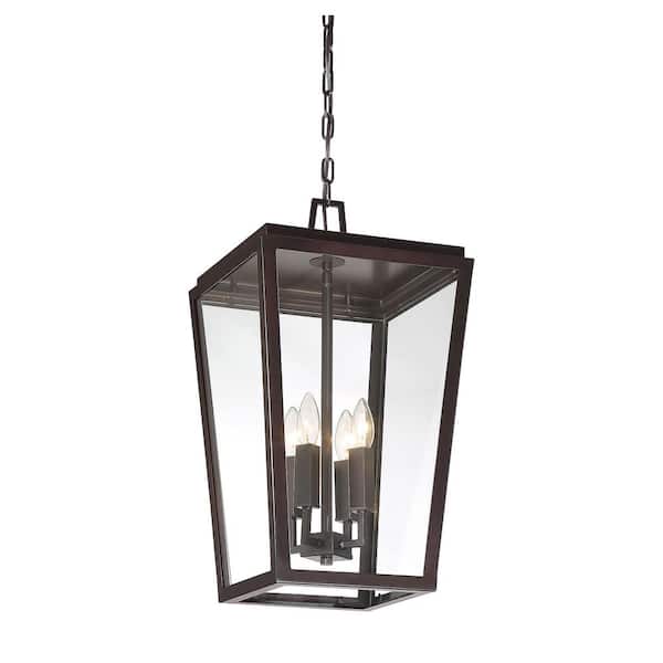 Savoy House Milton 12 in. W x 22 in. H 4-Light English Bronze Outdoor Hanging Lantern with Clear Glass Panes