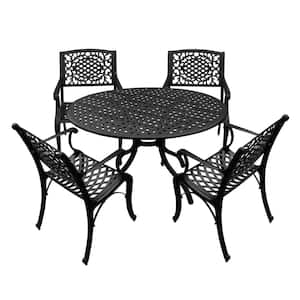 Black 5-Piece Aluminum Round Mesh Outdoor Dining Set with 4-Chairs