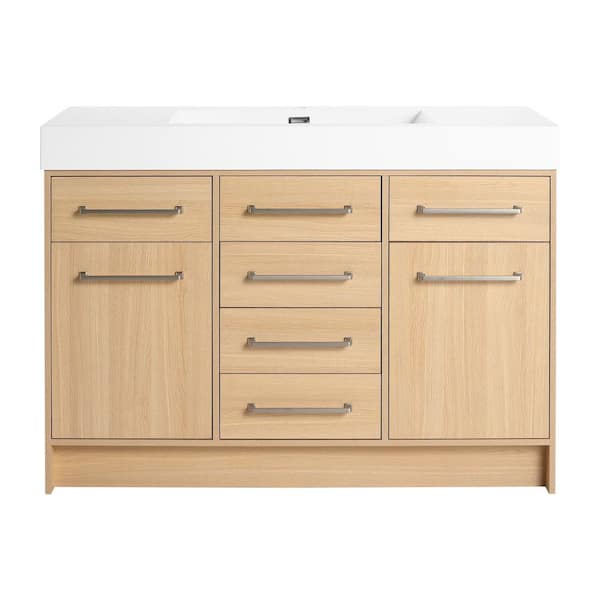 47.25 in. W x 19.69 in. D x 35.06 in. H Freestanding Bath Vanity in Light Oak with White Resin Vanity Top