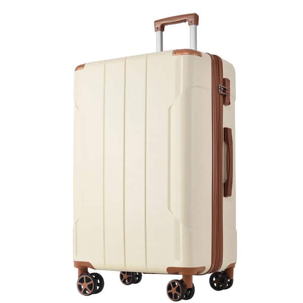 28 in. White/Brown Hardshell Luggage Spinner Suitcase with TSA Lock Light-Weight (Single Luggage)