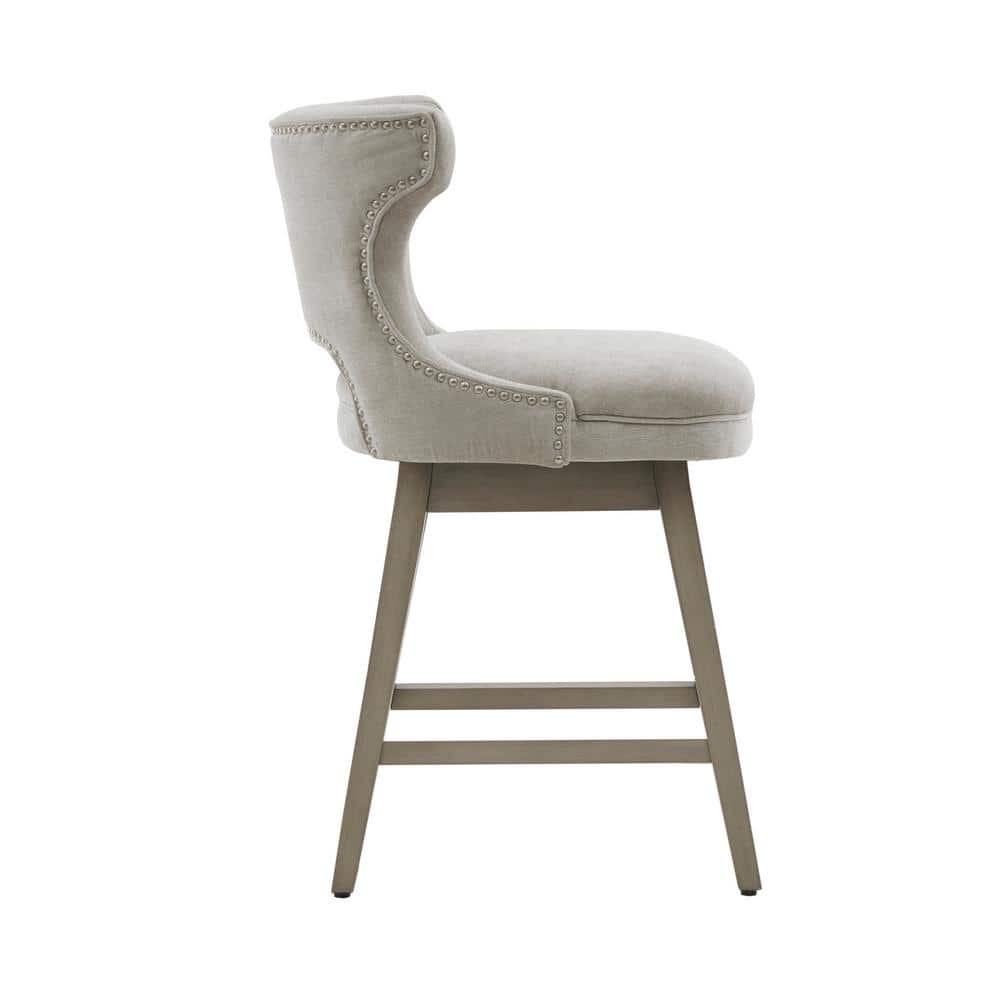 Light Grey Swivel Counter Stool with Wood Legs