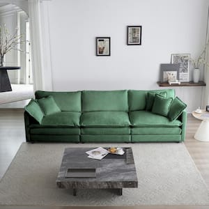 111.5 in. Square Arm Chenille 3-Seat Modern Rectangle Sofa in Green