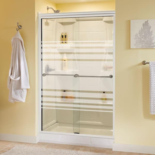 Delta Crestfield 48 in. x 70 in. Semi-Frameless Traditional Sliding Shower Door in White and Nickel with Transition Glass