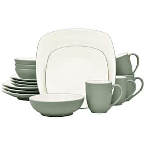 Colorwave Green 16-Piece Square (Medium Green) Stoneware Dinnerware Set, Service For 4
