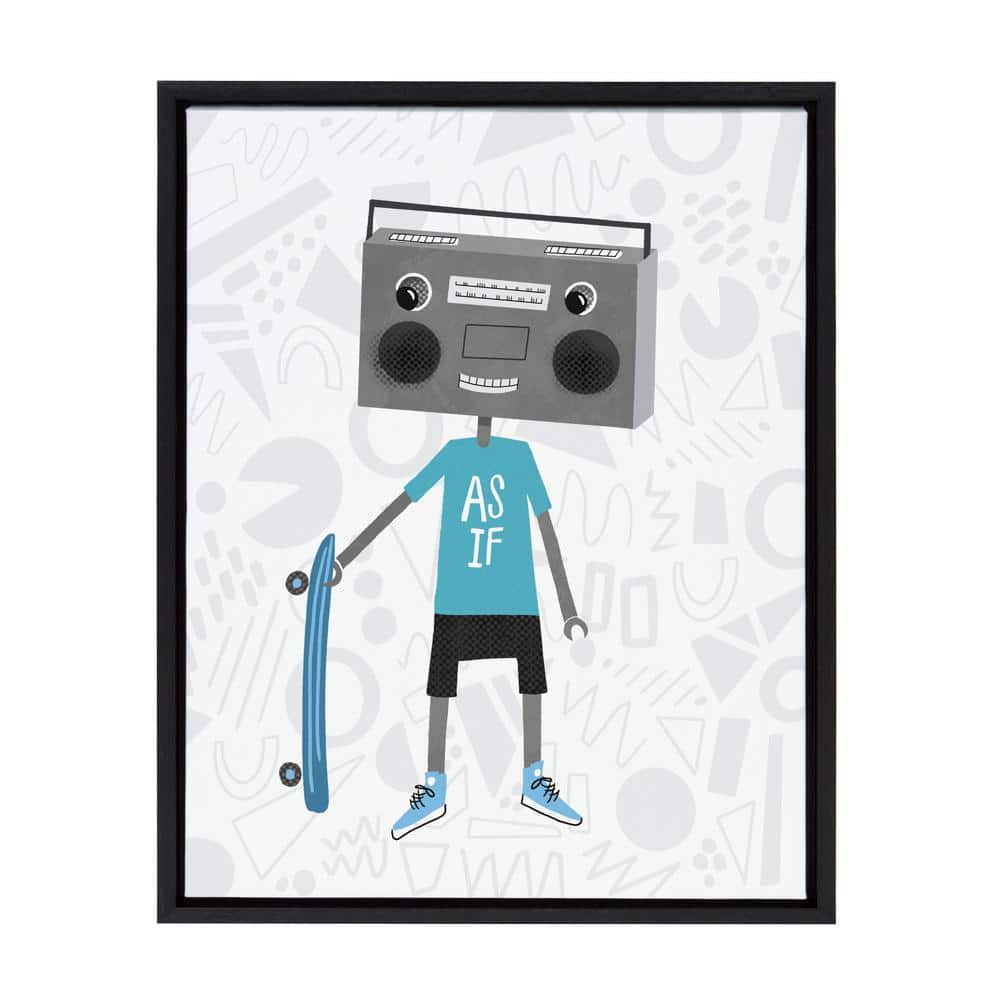 Boom Box Boy Robot Canvas Print for Kids Nursery, 18x24, Black Frame