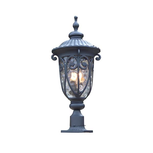 Unbranded Charles 2 Light Black Metal Hardwired Outdoor Waterproof Post Light with Incandescent