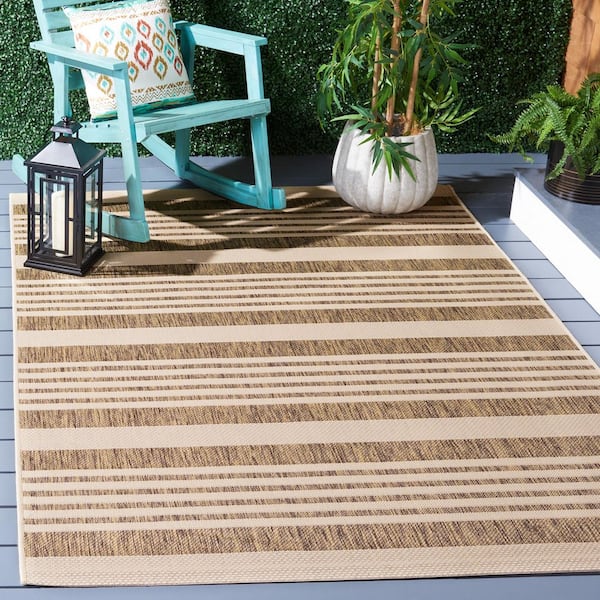 Courtyard Brown/Bone 3 ft. x 3 ft. Striped Indoor/Outdoor Square Area Rug