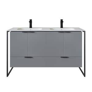 Moma 48 in. W x 18 in. D x 34 in. H Double Bathroom Vanity in Gray with White Solid Surface Top with White Sinks