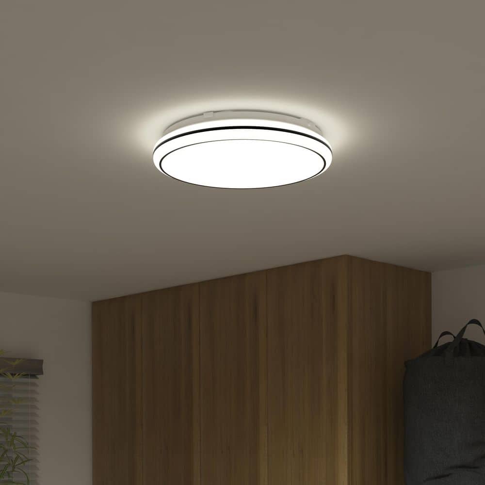 Emina 13 in. Modern Round White with Black Accent Selectable Integrated LED Flush Mount for Kitchen, Bedroom, Hallway price history on PriceWatchPro