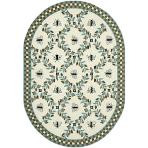 Chelsea Ivory/Teal 5 ft. x 7 ft. Oval Border Area Rug