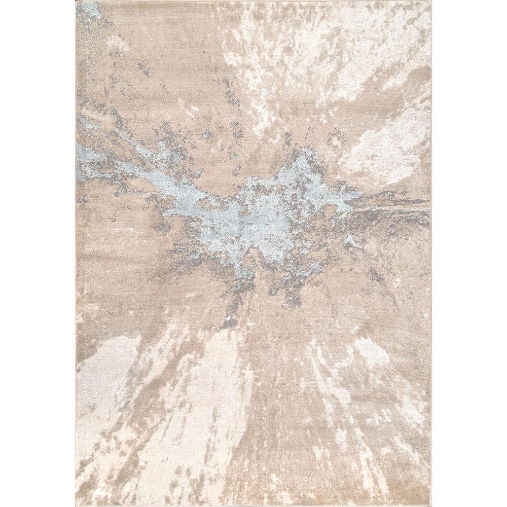 Beige and Gray Abstract Synthetic 10' x 14' Area Rug