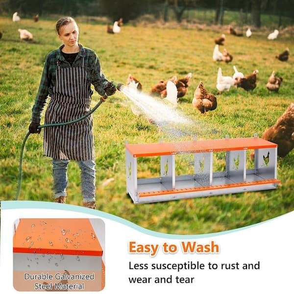 Orange 4-Bay Metal Nest Box-Wall Mount for Hens Steel Coop