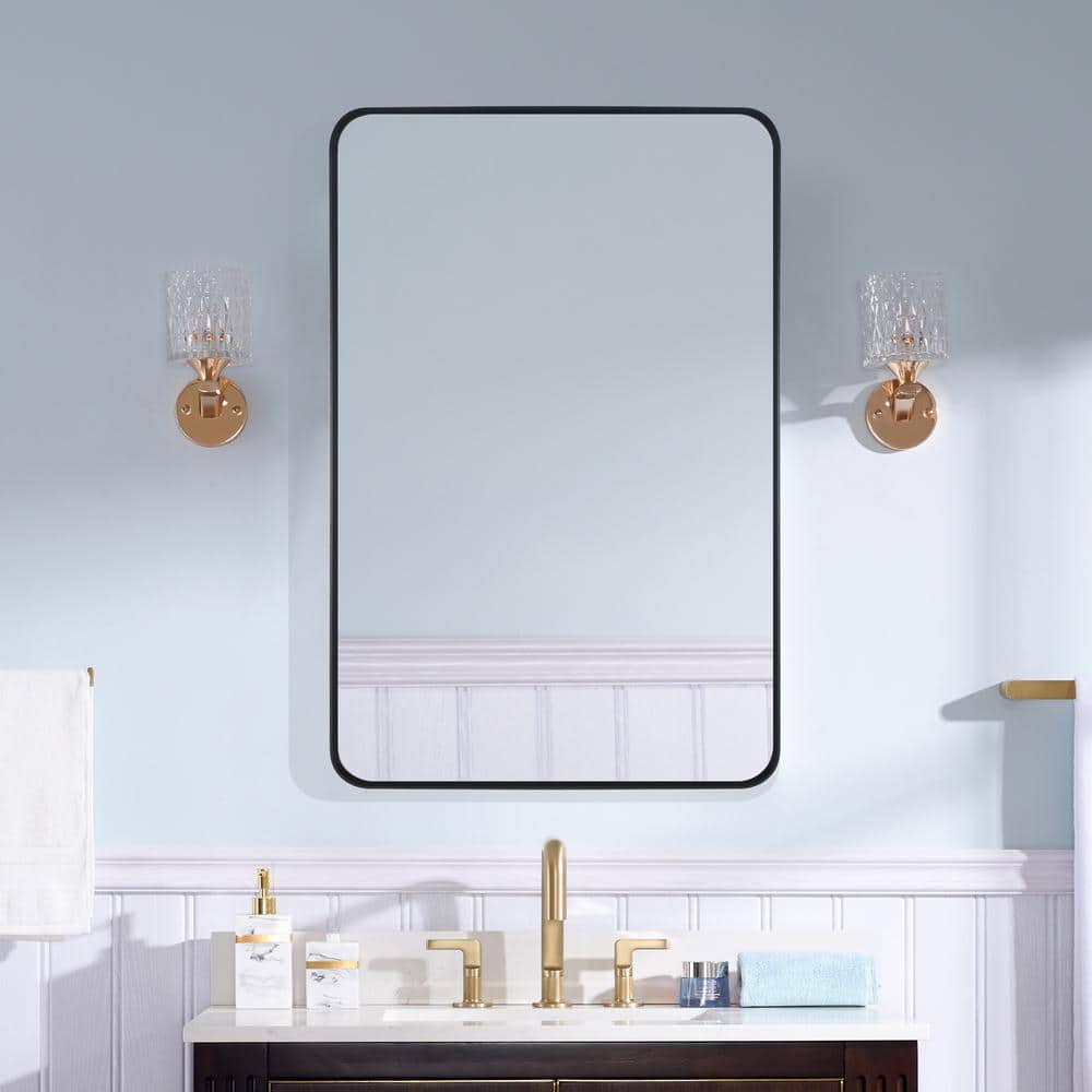 Bella 24 in. W x 32 in. H Rectangular Aluminum Framed Wall-Mounted Bathroom Vanity Mirror in Matte Black price history on PriceWatchPro