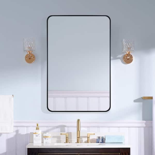 WELLFOR BELLA 24 in. W x 36 in. H Rectangular Aluminum Framed Wall-Mounted Bathroom Vanity Mirror in Matte Black